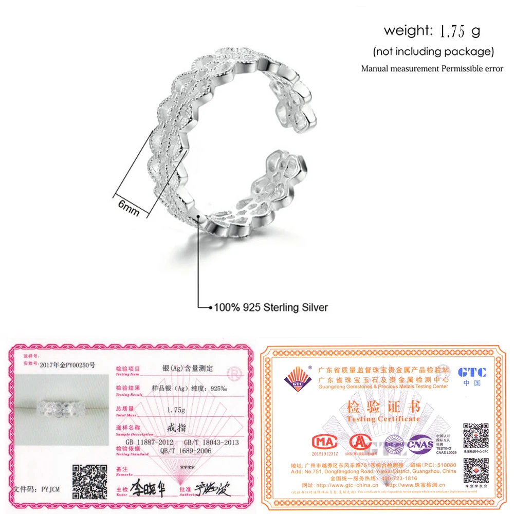 LAMOON Creative Lace Style 925-Sterling-Silver Adjustable Rings S925 Fine Jewelry for Women Wedding Party Gift LMRY025