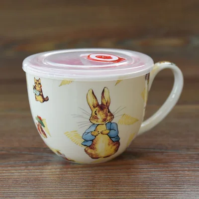 Костяного фарфора прекрасный кролик Питер кружка для завтрака молоко чаша для лапши посуда для напитков крышка включает в себя посуда большая сохраняет свежесть салатник - Цвет: 1