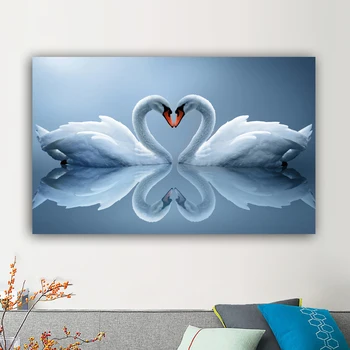 

RELIABLI ART Animal Pictures Canvas Paintings Heart White Swan Posters Wall Art Prints For Living Room Decoration No Frame