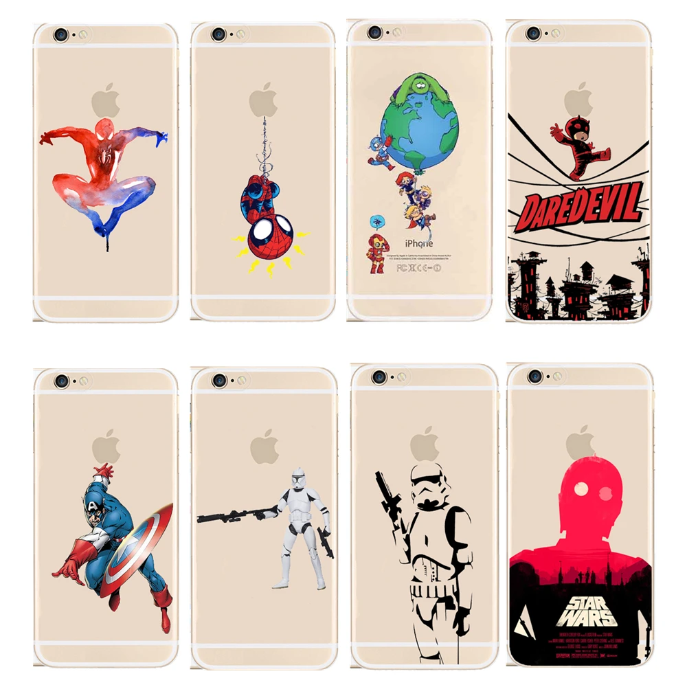 

Marvel Hero Captain America Design Case Cover For Apple iPhone 4 4S X 5 5S SE 5C 6 6S 7 8 Plus STAR WARS Transparent PC Shell