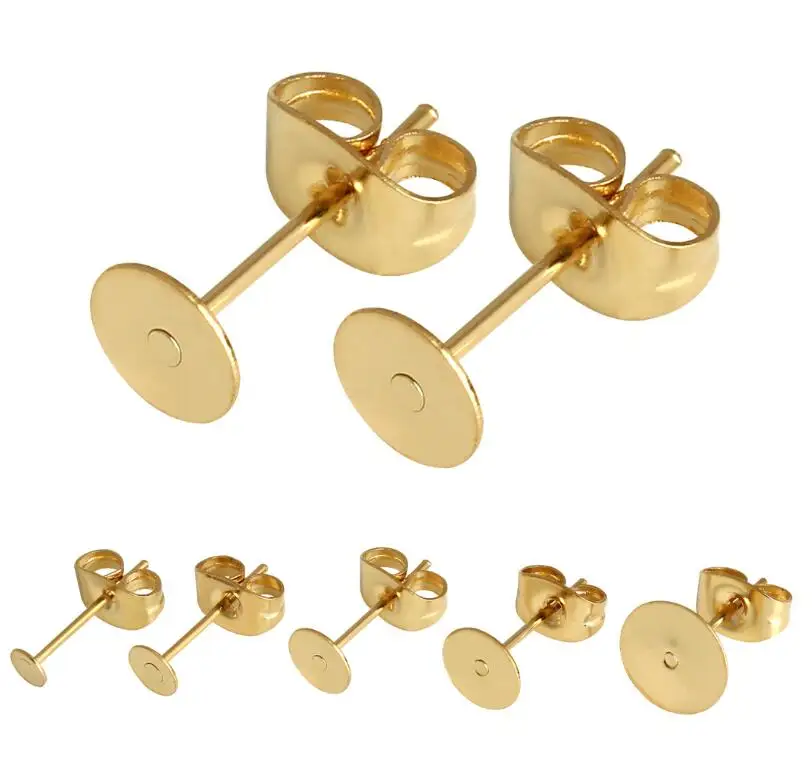 

Simple Gold Plated Stainless Steel Earrings Components Earrings Findings Round Face 4mm/6mm/8mm 100 pieces/lot