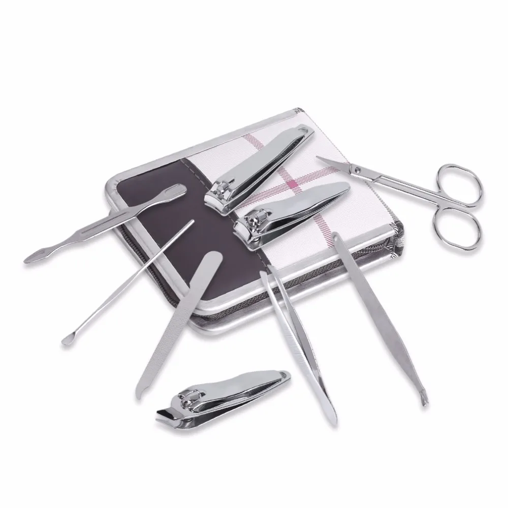 9pcs/set Portable Size Travel Nail Clipper Kit Stainless Steel Nail Care Tweezer Scissor