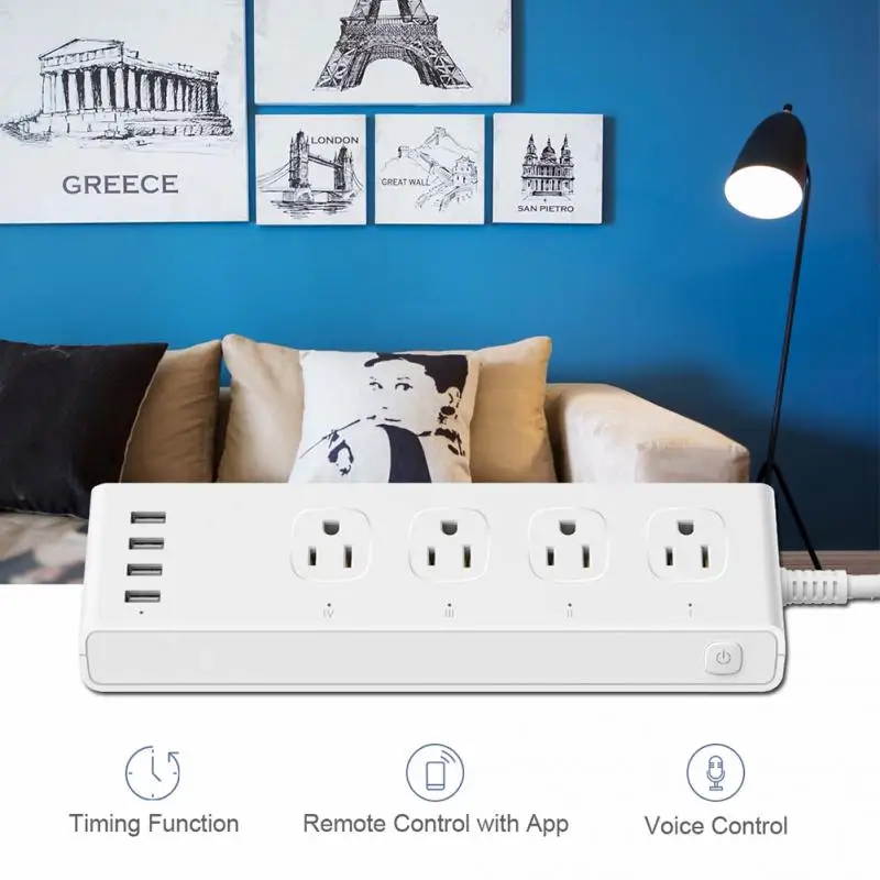 

USB Electrical Sockets Individually USB Power Strip Timing anti-fire ABS Material WIFI Smart Charging Remote Control Socket