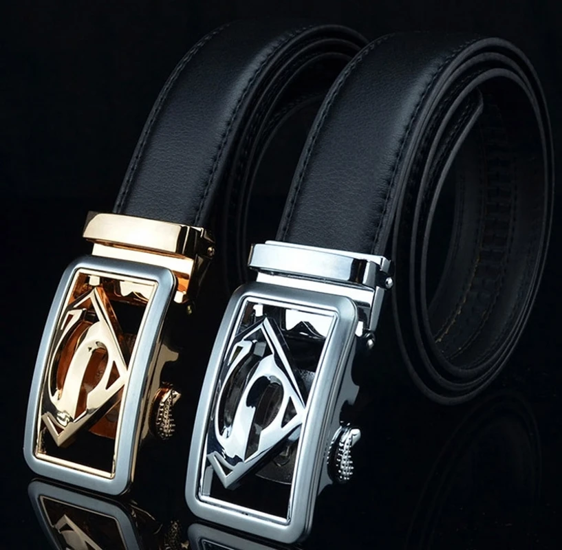 

Men High Quality Luxe Marque Designer Jeans Belt Leather Superman Automatic Buckle Ceinture Homme Cinturones Hombre Cinto