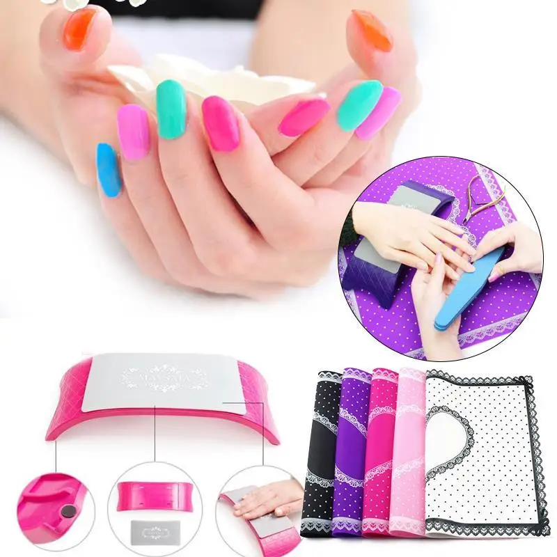 

Comfortable Nail art Cushion Pillow Hand Holder Foldable Lace Table Nail Mat Pad Nail Arm Rest Manicure Accessories Equipment