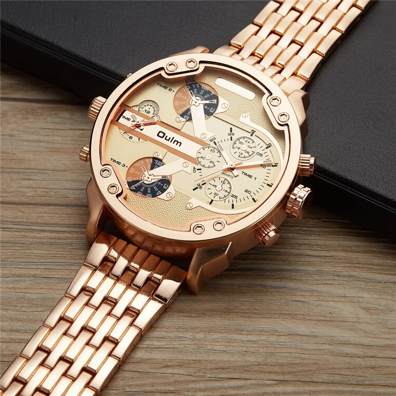 Oulm Large Dial Super Big Male Watch Dual Time Zone Luxury Brand Men's Wristwatch Small Dials for Decoration Men Quartz Watches