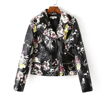 

WholeTide And Retail Nice New European And American Style Printing PU Leather Motorcycle Jacket Leather Jacket Size SML