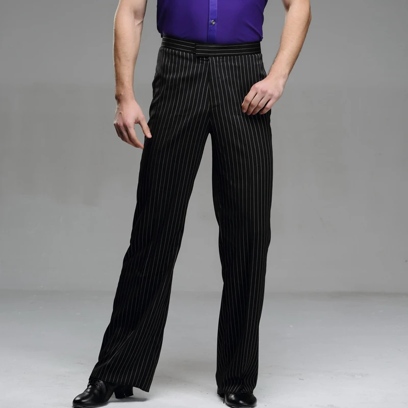 Men's Latin Dance Pants Classic Stripes Modern Dance Trousers Black