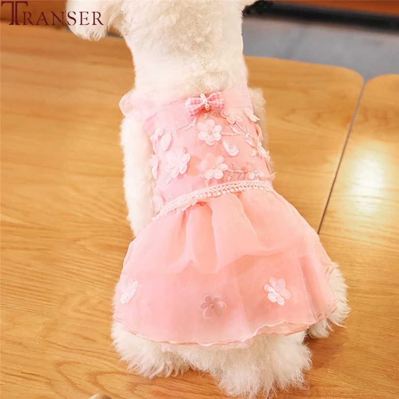 

Transer Pink Floral Dog Tutu Dress Lace Dress Cute Pet Cat Princess Apparel Clothes Party Dress For Dog 90610