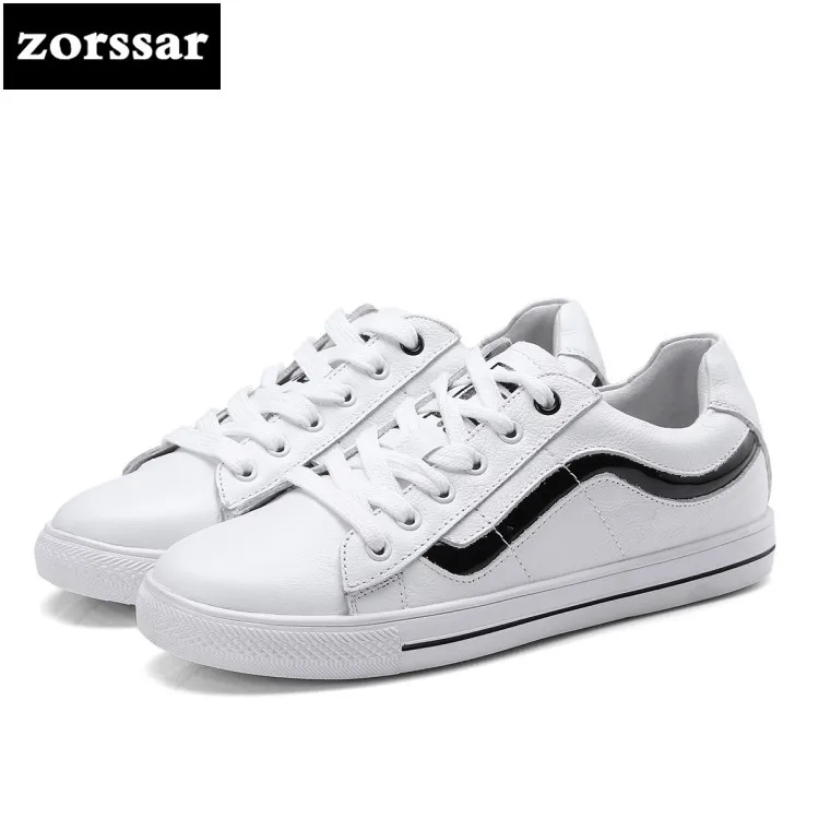 

{Zorssar} 2018 New Spring and autumn cow Leather Womens Small White shoes Casual flat shoes Female sneakers shoes