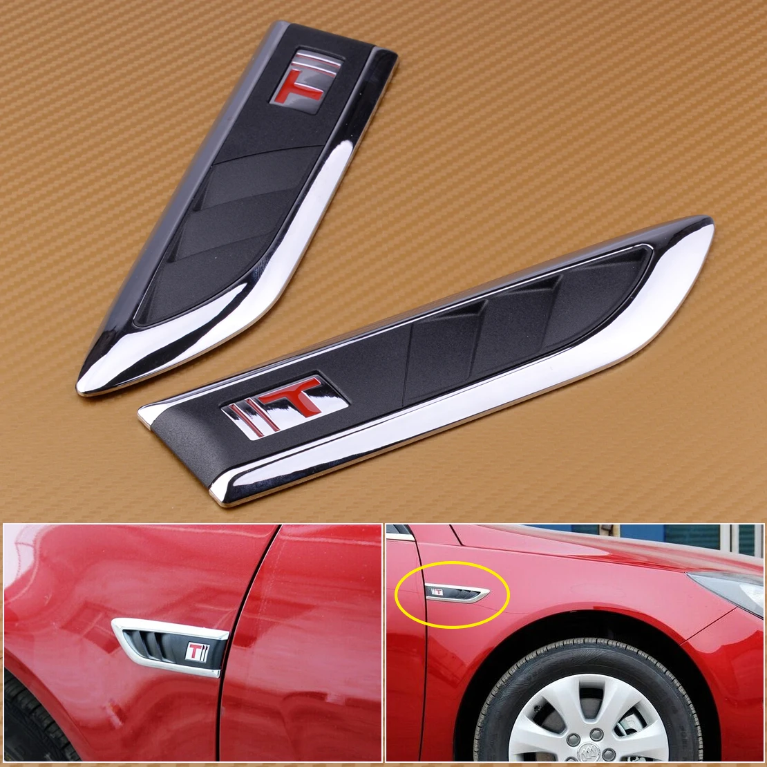 

CITALL 2pcs 3D Plated ABS Plastic Shark Gills Decorated Both Side Vent Air Flow Fender Decal Sticker Emblem Symbol Car Styling