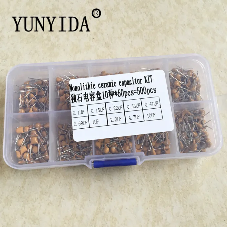 500pcs/lot 10Values*50pcs 0.1uF-10uF(104~106) 50V Multilayer Ceramic Capacitors Assorted Kit Assortment Set with Storage Box 500pcs m2 m2 5 m3 injection nut brass insert knurled nuts knurlingdurable and versatile assorted kit