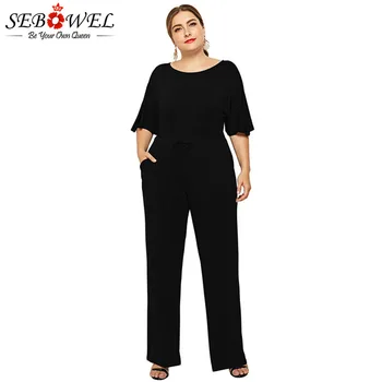 

SEBOWEL Plus Size Casual Wide Leg Short Sleeve Jumpsuit Woman Summer Female Large Size L-XXXL Loose Solid Rompers and Jumpsuits