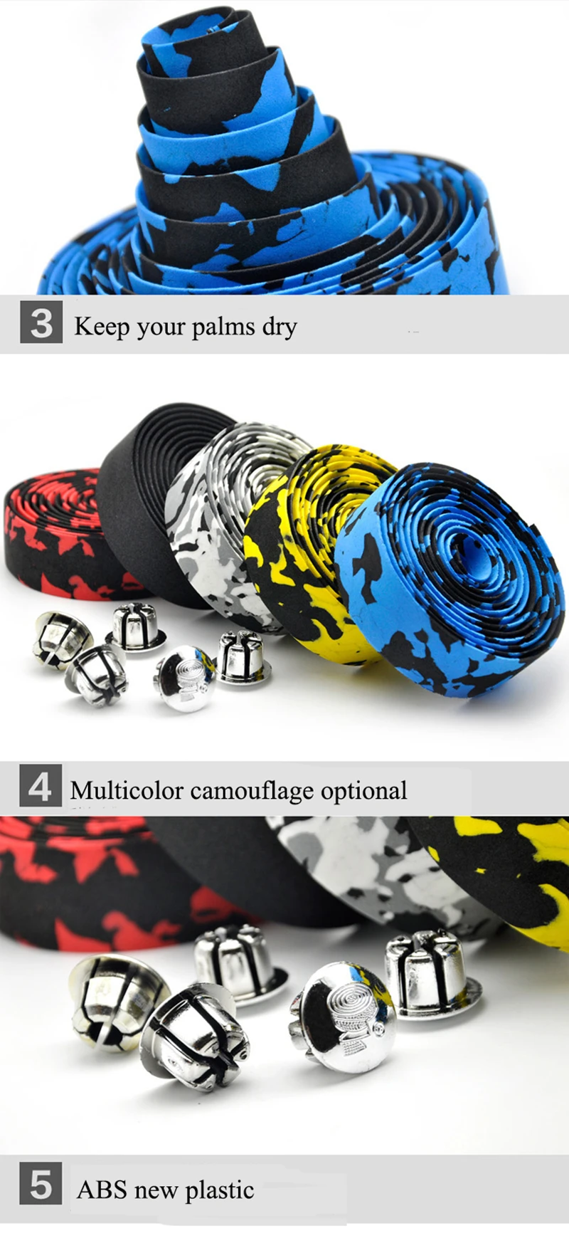 Road Bike Bicycle Handlebar tape Camouflage Cycling Handle Belt Cork Wrap with Bar Plugs (8)