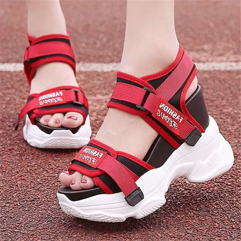 

NAYIDUYUN Summer Tennis Shoes Women Leather Platform Wedges High Heel Gladiator Sandals Rhinestone Sneakers Trainers Shoes