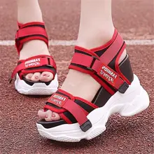 NAYIDUYUN Summer Tennis Shoes Women Leather Platform Wedges High Heel Gladiator Sandals Rhinestone Sneakers Trainers Shoes lxunyi gladiator leather rhinestone sandals women brand summer shoes fashion square heel high heels ankle strap platform sandals