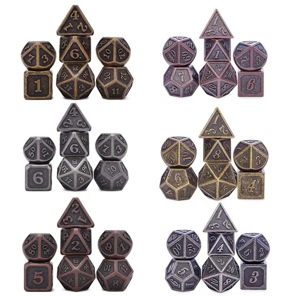 

Metal Dice D4 D6 D8 D10 D% D12 D20 7pcs/set for Dungeons and Dragons RPG MTG Board Games(Ancient Copper, Gold, Silver)