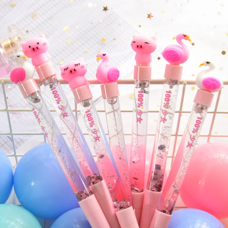 1pcs Cute Flamingo Quicksand Sequins Gel Pen Student Cute Signature Pens Gifts 
