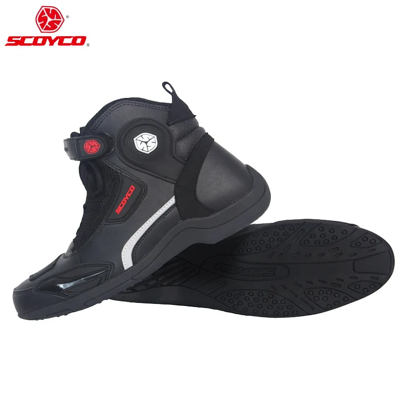 Для мужчин мотоциклетные кожаные сапоги для мотокросса MX обувь для бега Мотоцикл обувь для верховой езды мотоциклетные ботинки; Черный Цвет SCOYCO MT015 - Цвет: Черный