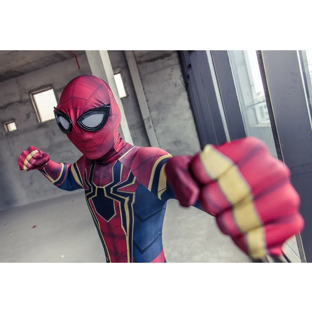 New Moviw Avengers Infinity War Spiderman Kids Jumpsuit Cosplay SpiderMan Mask Bodysuit Halloween Party Props (15)