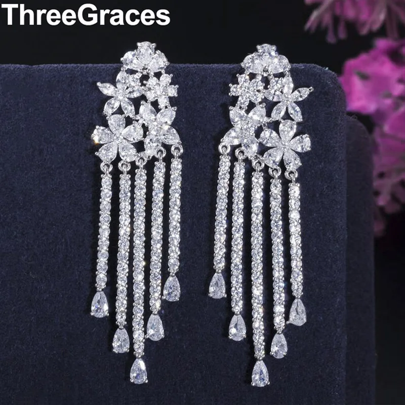 Серьги с кисточками ThreeGraces фирменные длинные серьги-подвески кубическим