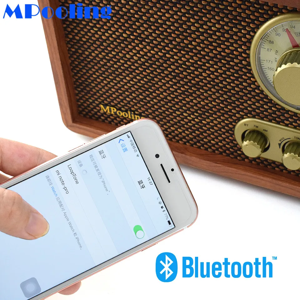 MPooling Настольный деревянный AM/FM радио Винтаж Ретро Классический Bluetooth радио ВЧ и бас управление встроенный динамик AC110~ 130/220~ 240 В