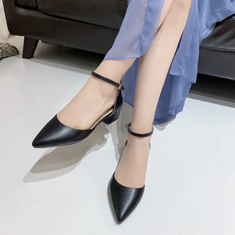 

Big Size 9 10 11 12 high heels sandals women shoes woman summer ladies Tip-toed sandals with buckles and heavy heels
