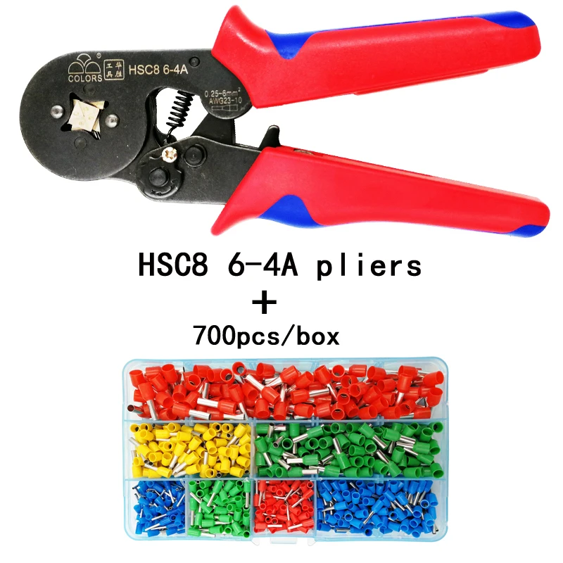 Цвета HSC8 6-4A обжимные плоскогубцы для трубки тип иглы Обжимной наконечник саморегулирующаяся Емкость 0,25-6 мм2 23-10AWG инструмент - Цвет: HSC8 6-4A 700tube