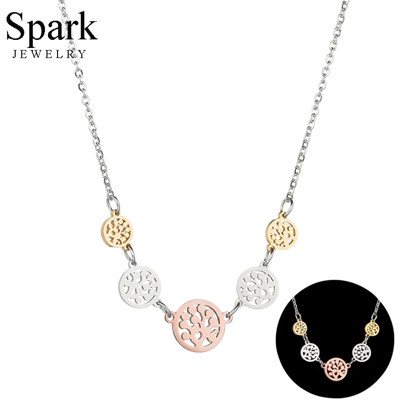 

Spark Minimalist Hollow Tree Of Life Pendant Necklace Stainless Steel Clavicle Chain Necklaces Women Jewelry Gift Collier Femme