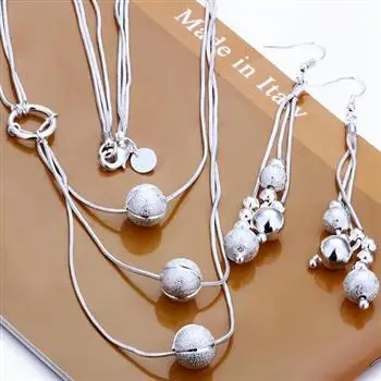 

Free Shipping Wholesale Fashion Jewelry Set,More than three-bead 2 Piece set,925 Sterling silver Necklace&Bracelet&Earrings T003