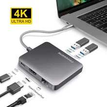 FREEGENE usb-хаб USB-C 4K HDMI Ethernet RJ45 Thunderbolt 3 адаптер для MacBook Pro 13 15/huawei P20 Pro type C USB 3,0 концентратор