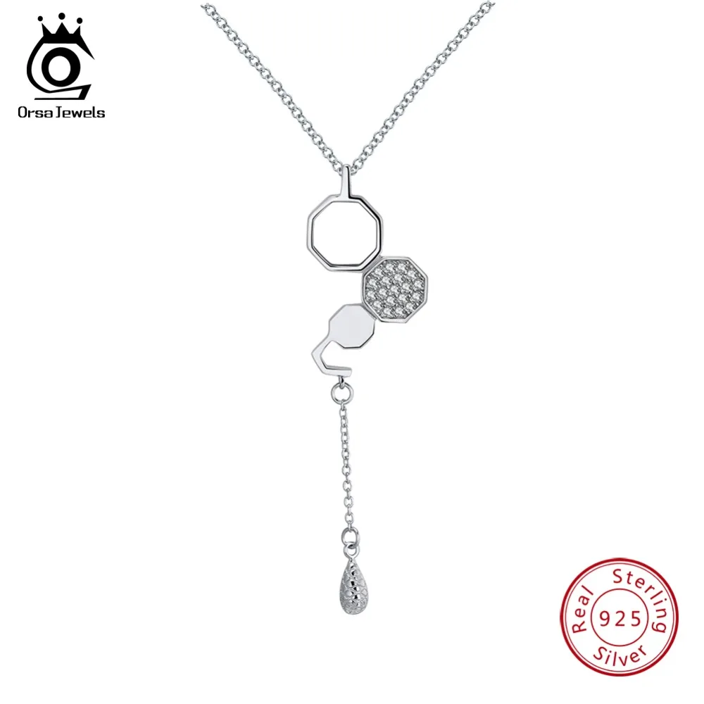 

ORSA JEWELS Real 925 Sterling Silver Necklaces For Women With AAA CZ Honey Comb Pendants Silver 925 Jewelry Party Gift OSN100
