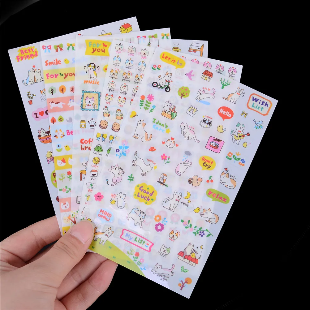 

6 Sheets Animal Cat Stickers Cartoon Stickers DIY Bubble PVC Sticker Kids Toys