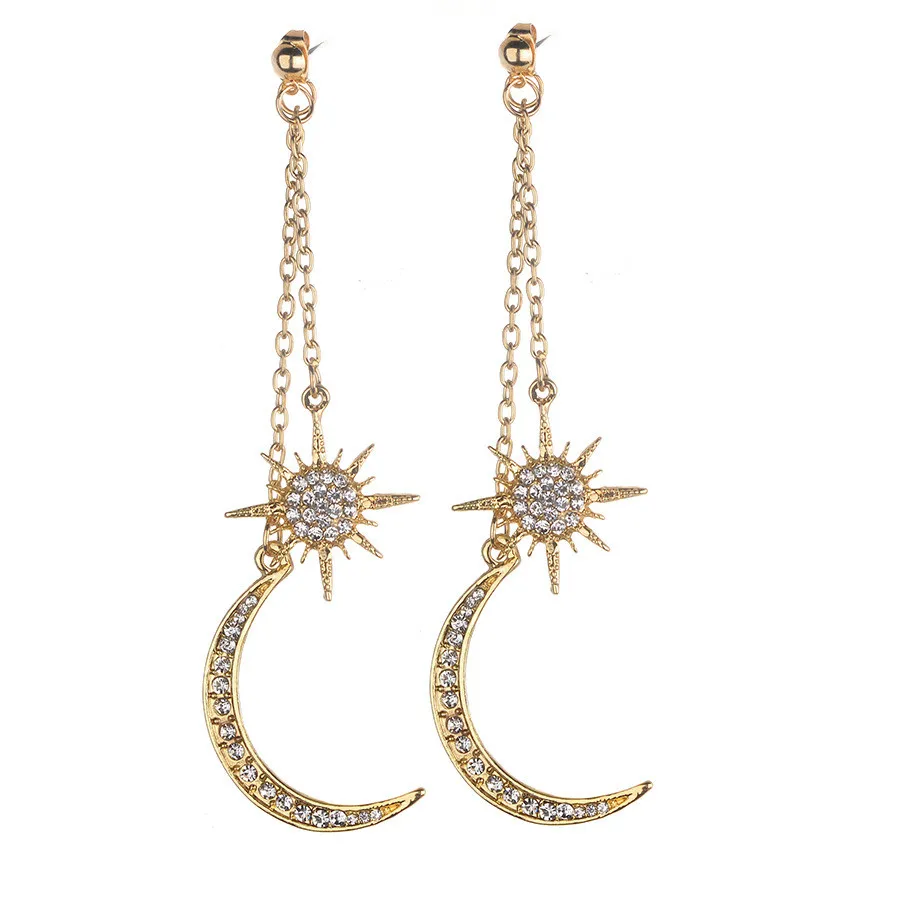 

Bestnow Earrings Female 2019 High Quality 1 Pair Clear Crystal Moon Star Link Cuff Stud Earrings Gift For Friend z0322