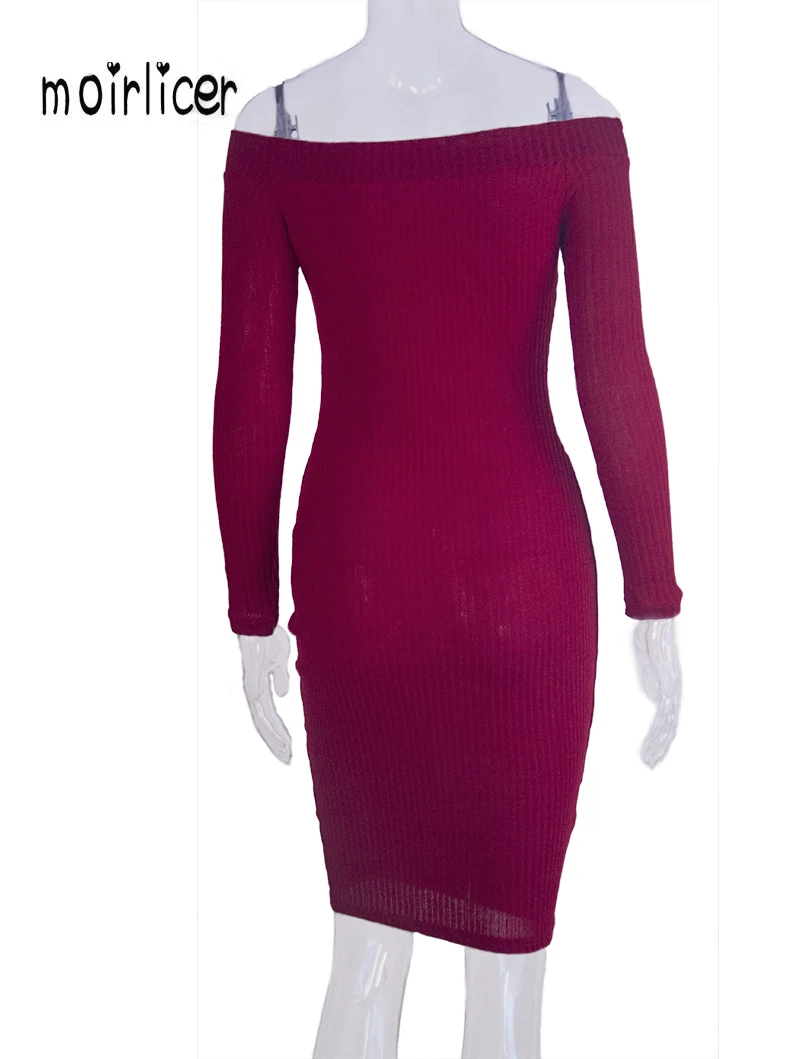 Moirlicer Зима Женщины Dress Черный Красный Партии Халат Сексуальная Bodycon Midi