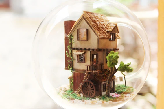 B001 DIY Мини стеклянный шар Кукольный дом модель строительные наборы Деревянный Мини ручной работы миниатюрный кукольный домик игрушка