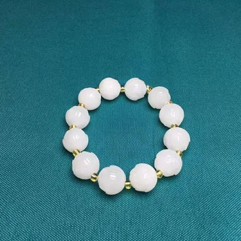 

h73#Hetian jade white jade lotus bracelet, jade is warm and delicate, full of oily feeling
