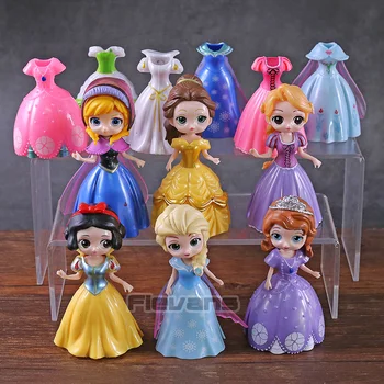 

Q Posket Rapunzel Snow White Belle Elsa Anna Sofia + 6 Dresses PVC Action Figures Toys Princesses Dolls 12pcs/set