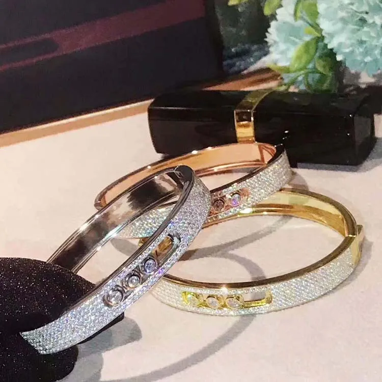 

Real 100% 925 Sterling Silver Move bangle With Clear CZ For Women Brand France Jewelry moved 3 stone bracelete masculino