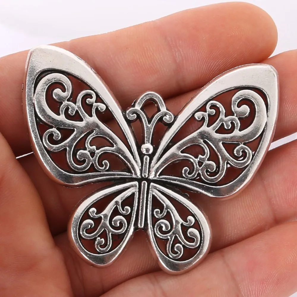 

1Pc 48x57mm butterfly animal style Antique Silver Alloy Charms Pendant Jewelry Findings DIY Necklace Bracelets Earrings Making