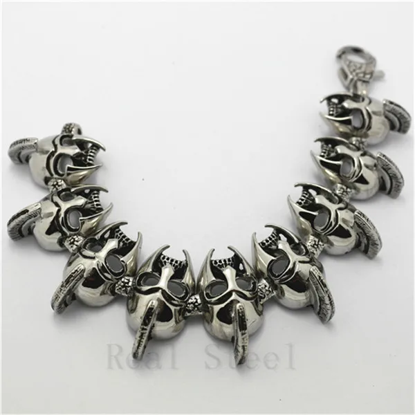 

Cool Men's Silver Hero of Sparta Mask Unique Amazing Skull Bracelet 316L Stainless Steel Huge & Heacy 33mm *20.5cm 99g Bangle