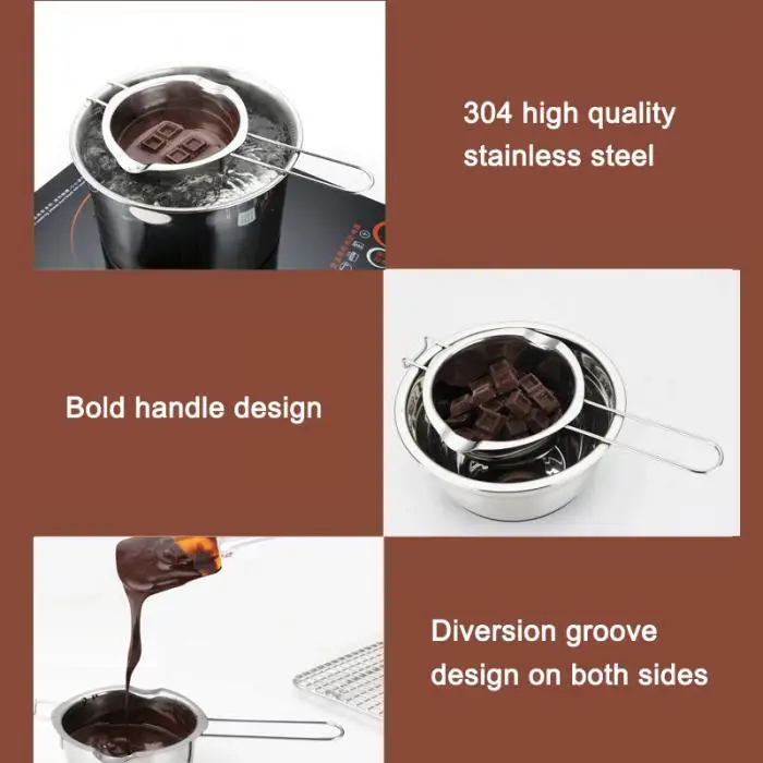 1pc Hook Design Stainless Steel Bowl Butter Chocolate Melting Pot Heating Spoon Pan DAG-ship