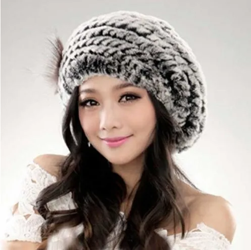Лидер продаж, женские Модные Отличные трикотажные натуральным шапка из меха кролика Рекс натуральная Для женщин модная зимняя одежда кепки высокое качество берет H608 - Цвет: gray