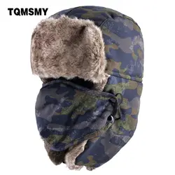 TQMSMY камуфляж русский шапки для мужчин зима bomber hat женщин кепки толще утепленная одежда наушники S маски