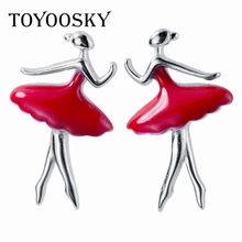 Чистый стерлингового серебра 925 Серьги крошечная красная юбка балетная танцовщица серьги-клипсы Подарочные ювелирные изделия гипоаллергенно для школьниц