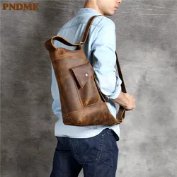 PNDME retro genuine leather men's chest bag designer luxury casual high quality crazy horse cowhide shoulder crossbody bags PNDME retro genuine leather men's chest bag designer luxury casual high quality crazy horse cowhide shoulder crossbody bags