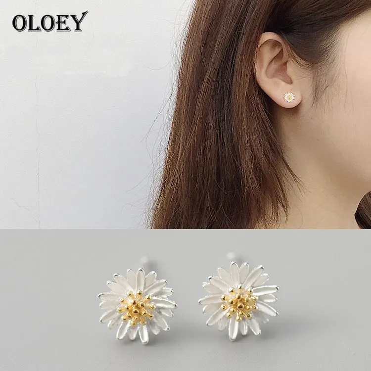 

OLOEY 925 Sterling Silver Earrings Daisy Flower Stud Earing For Women Girl Gift Hypoallergenic Sterling-silver-jewelry YME103