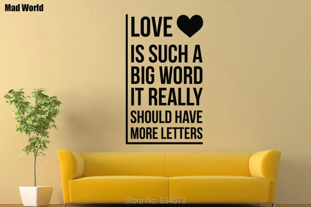 Mad World Love Is Such A Big Word Quote Wall Art Stickers Wall Decal Home DIY Decoration 