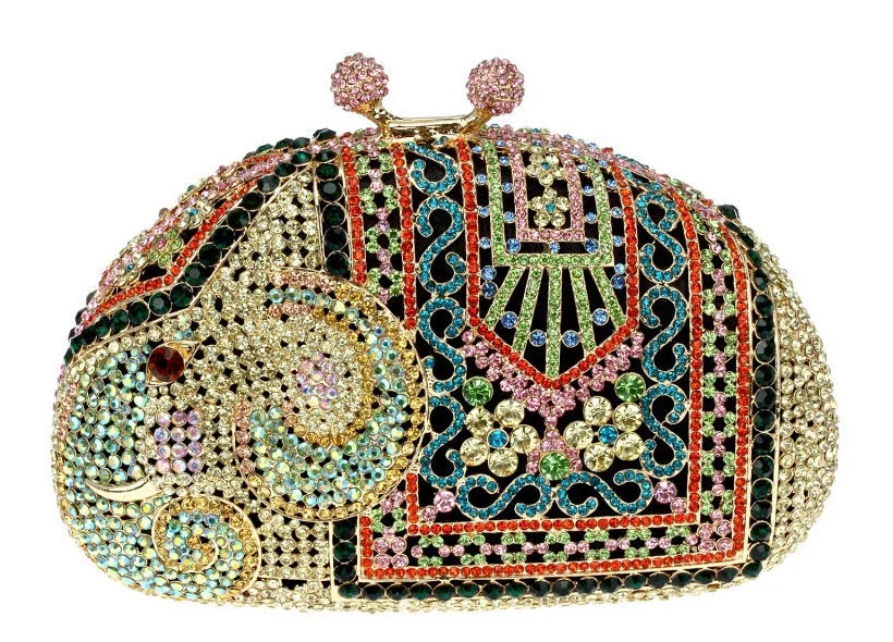 

Gift Box Elephant Crystal Diamond Clutch Minaudiere Bag Socialite Ladies Metal Wedding Clutches For Brides Handbags Evening Bags