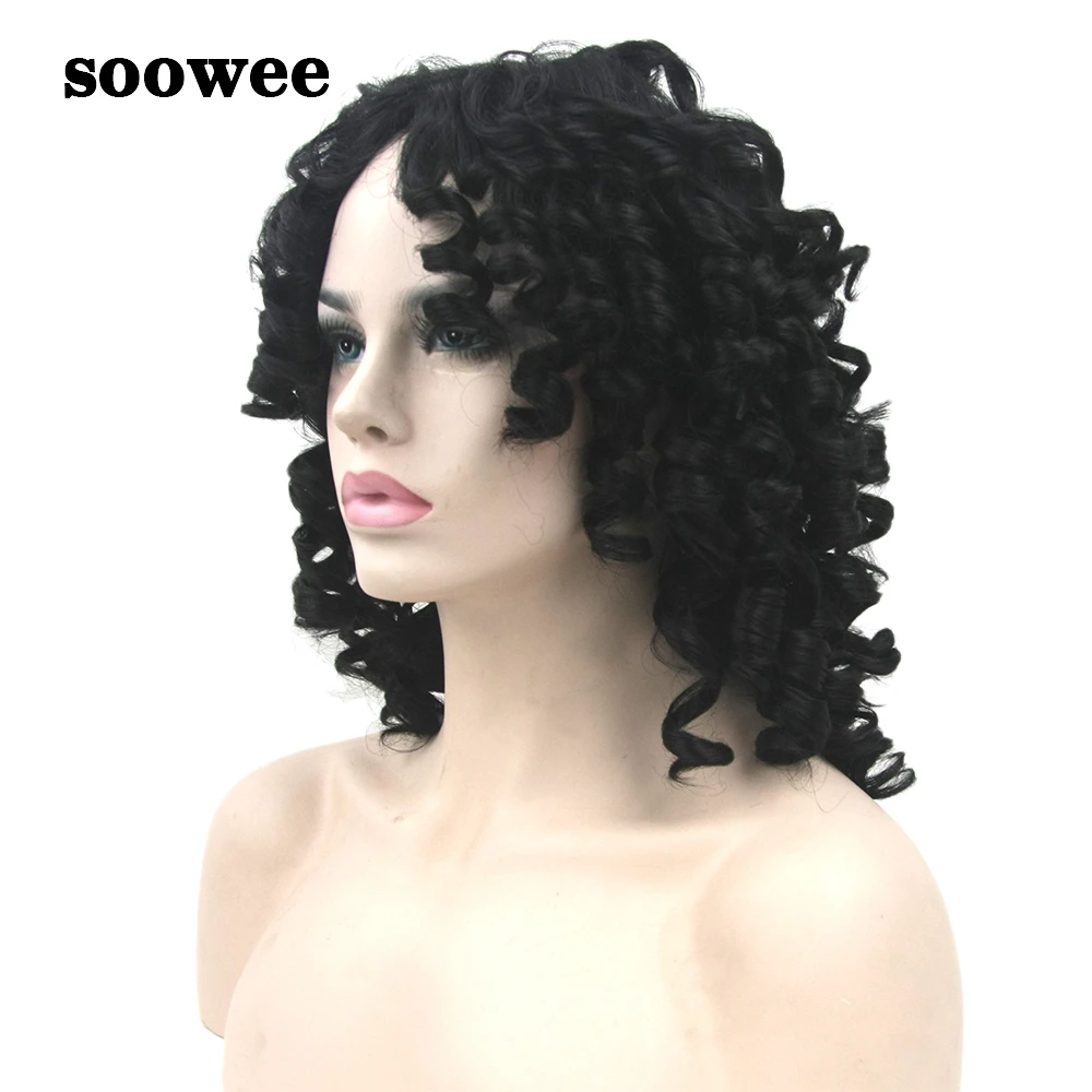 

Soowee Short Curly Black Wigs Hairpiece Synthetic Hair Heat Resistant Fiber Party Hair Piece Headwear Cosplay Wig for Women